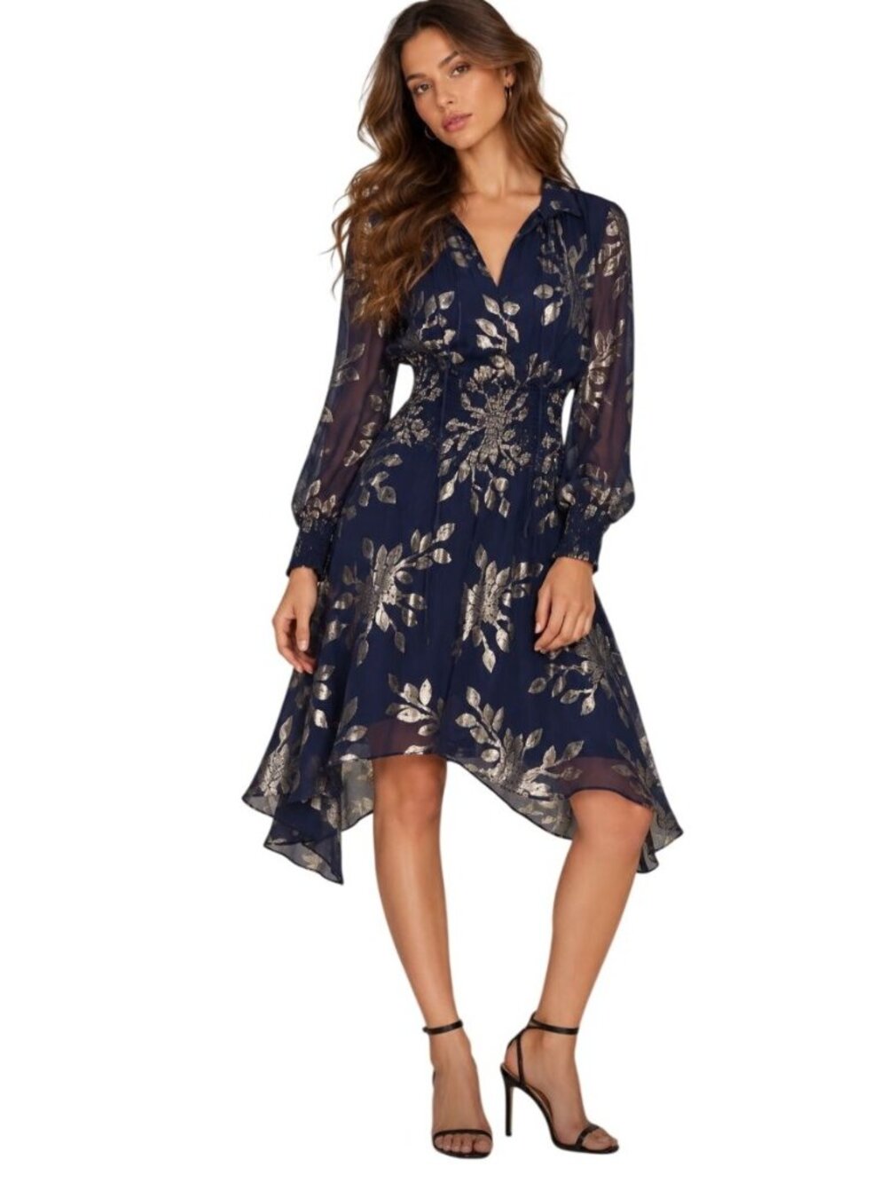 DELFI Collective Rochelle Dress Navy Blue Metallic Silk Mini NWT - Size M